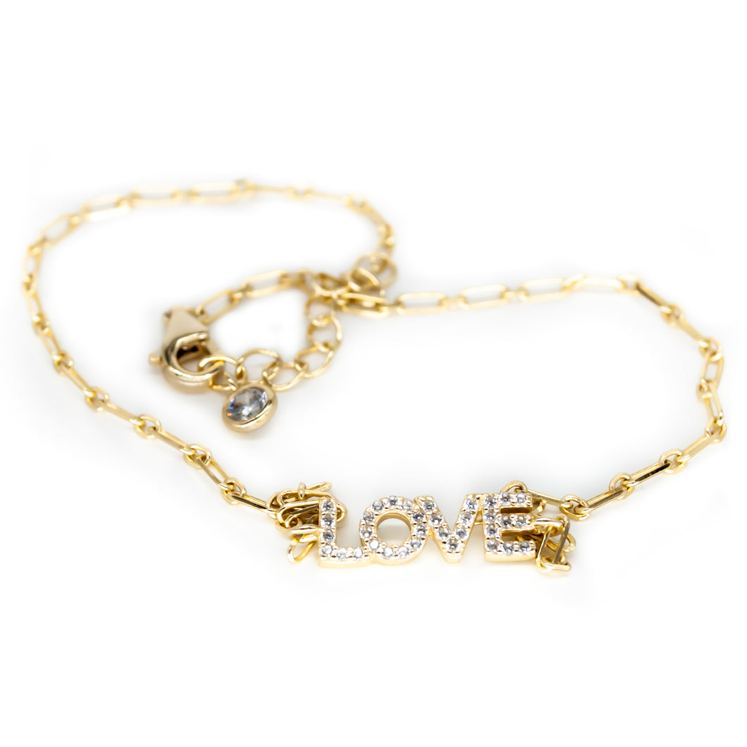 Gold Paper Clip Link Love Anklet