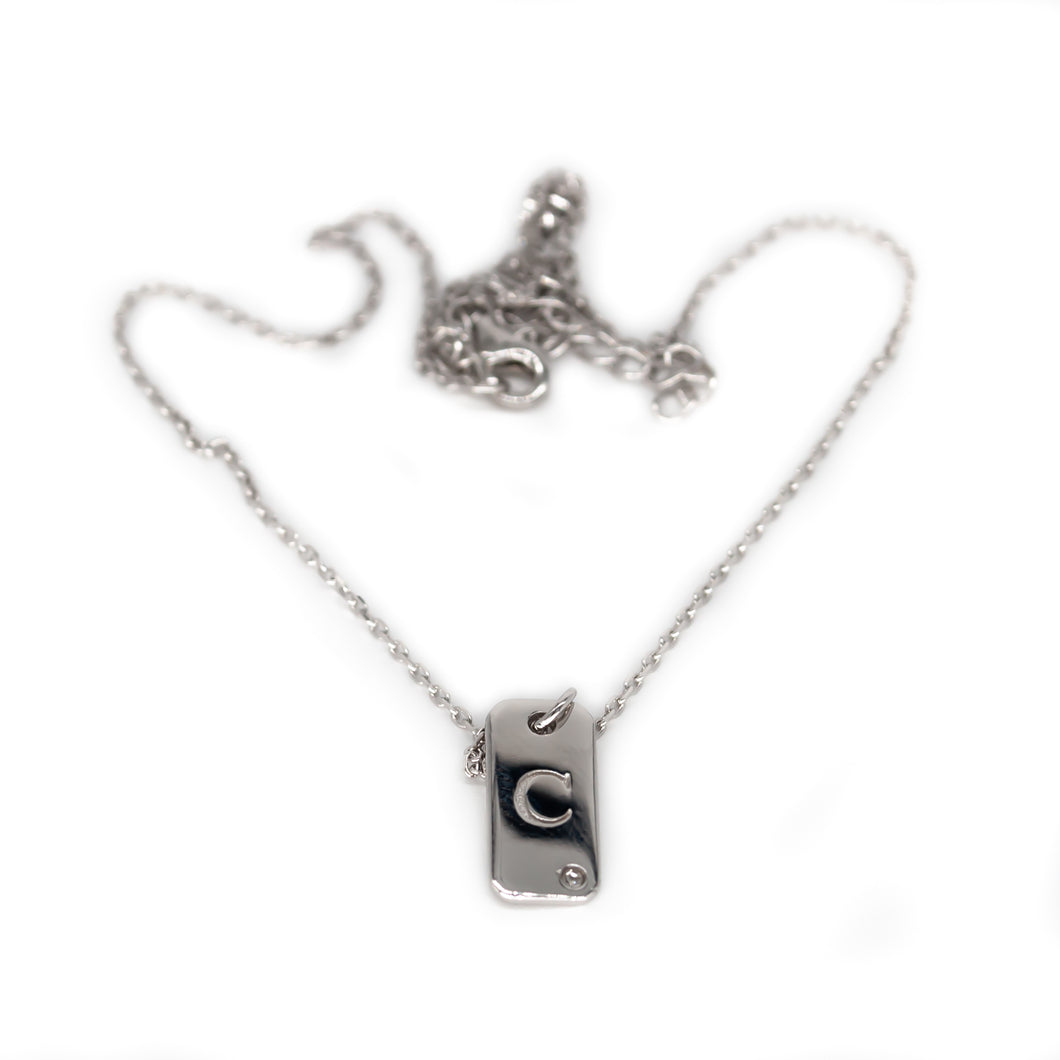 Sterling Silver C.Z. Bar Initial Necklace